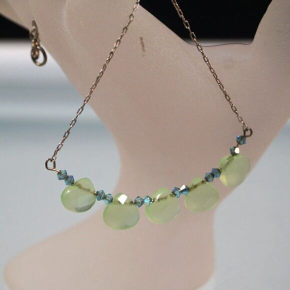 Green Chrysoprase Necklace 925 Silver Chain - Picture 5 of 9